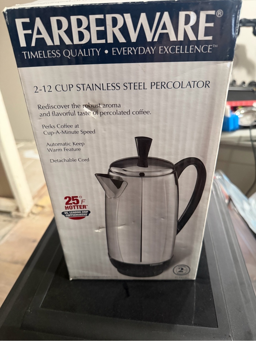 Farberware Stainless Steel Percolator Coffee Pot with Black Handle